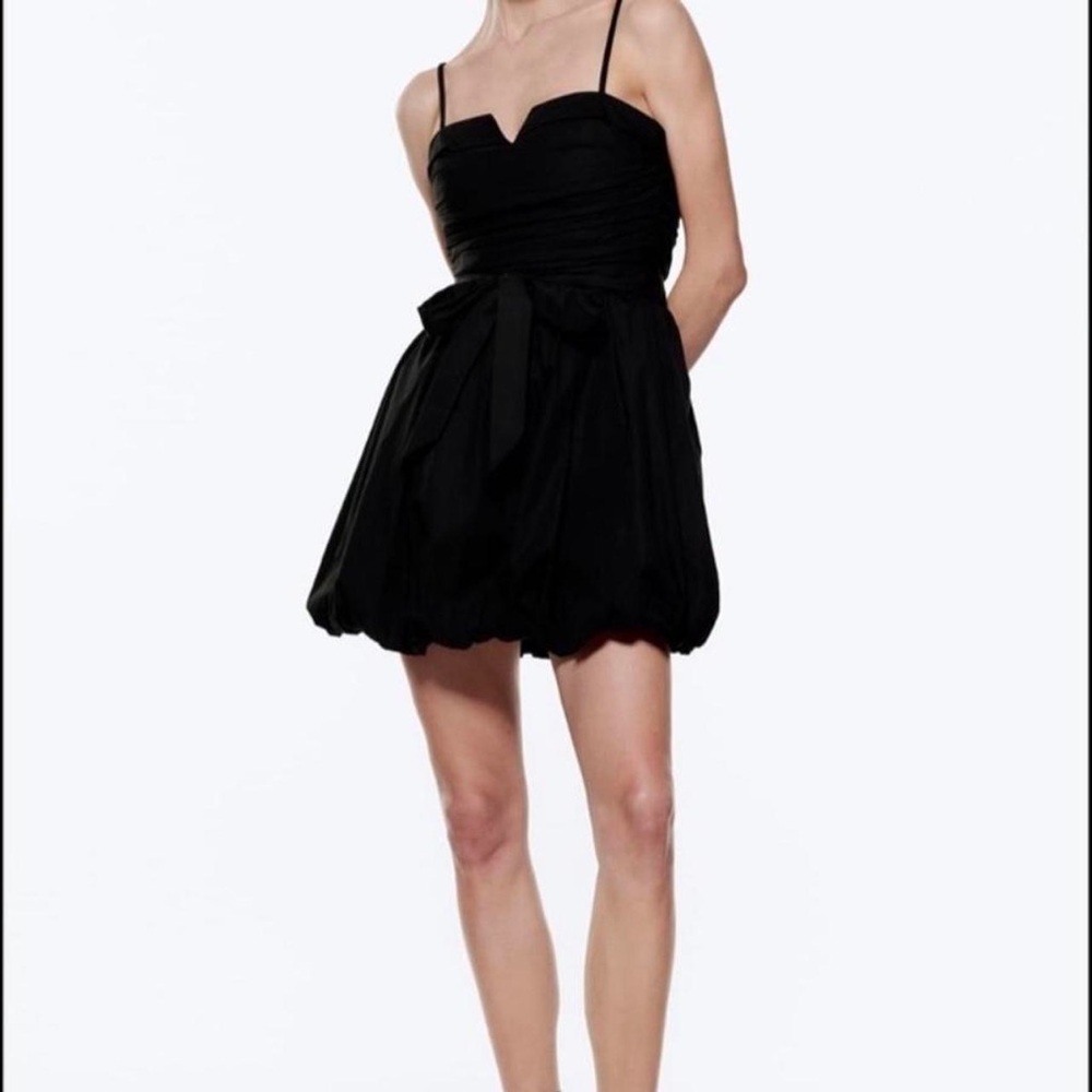 Zara Voluminous Mini Little Black Dress Bubble Hem Size Small